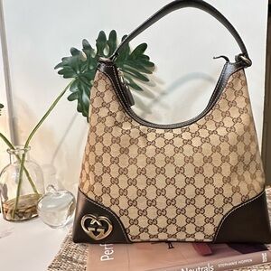 Gucci. Pre-Loved Brown Original GG Canvas Lovely Heart Hobo,